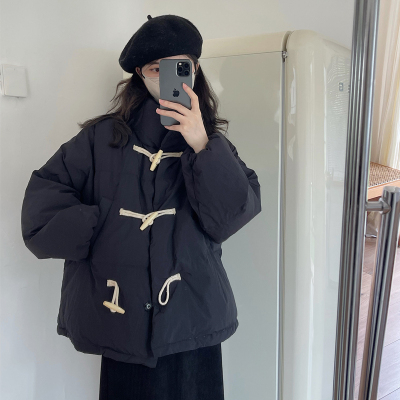 Retro high-end cotton-padded clothes for women in autumn and winter new style small students thickened horn button bread coat trendy