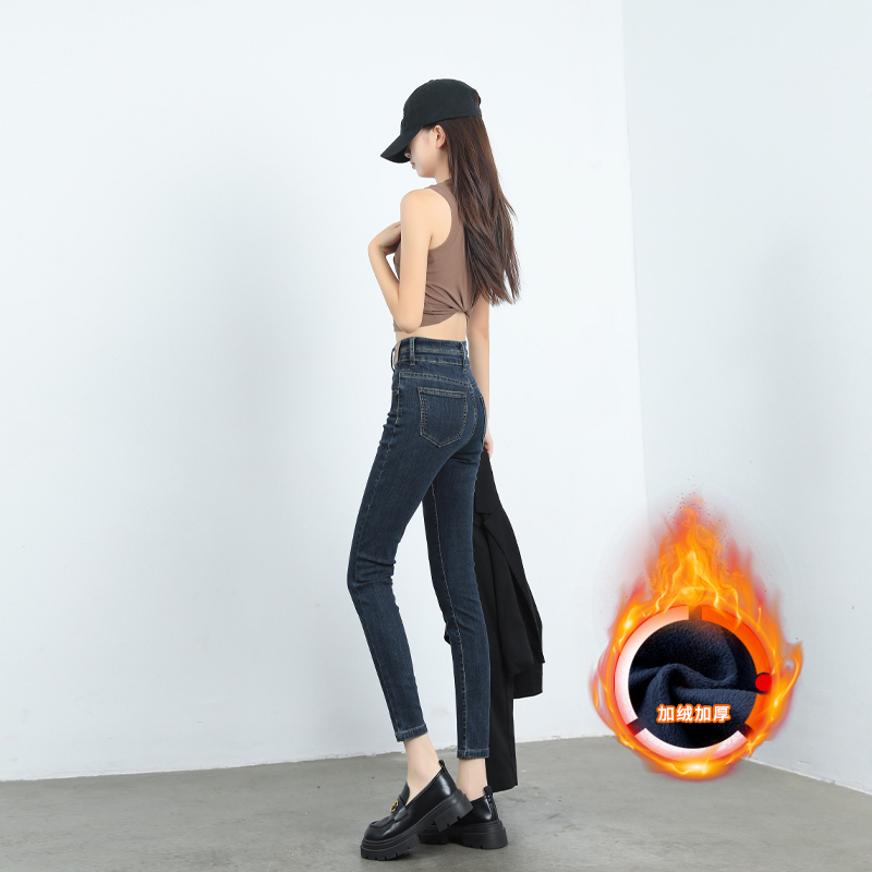 實拍2023秋季時尚高腰顯瘦小腳九分牛仔褲女緊身鉛筆褲子女