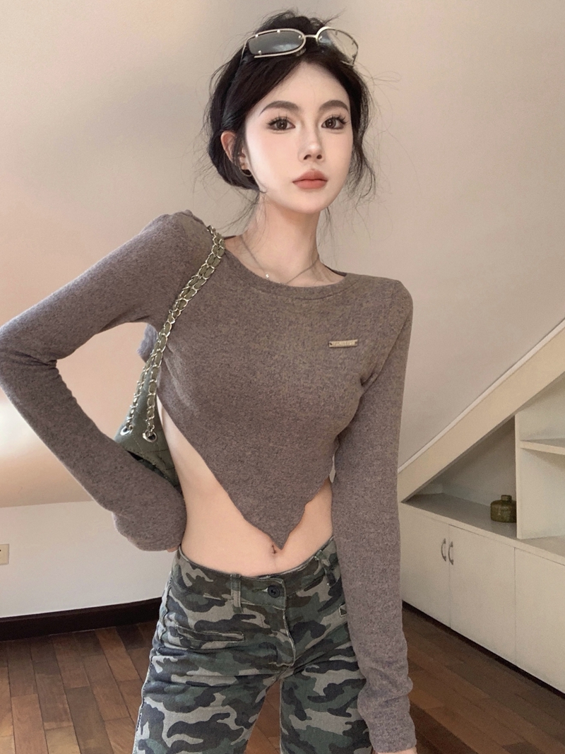 實拍復古性感辣妹風小眾露背設計感針織衫女純欲短款百搭上衣