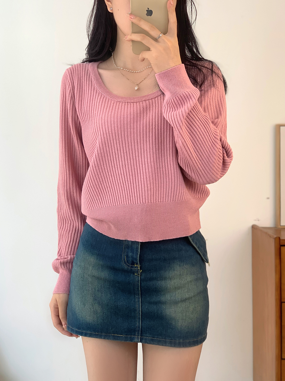 粉色針織衫毛衣女2023早秋新款設計感小眾寬鬆百搭長袖短款上衣潮