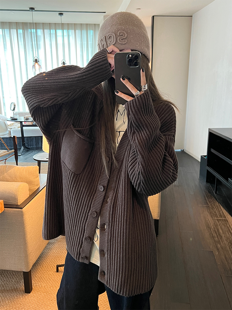 This period!  Chocolate Maillard Lazy Hanging Sweater Jacket Women's Loose Knitted Cardigan Autumn and Winter