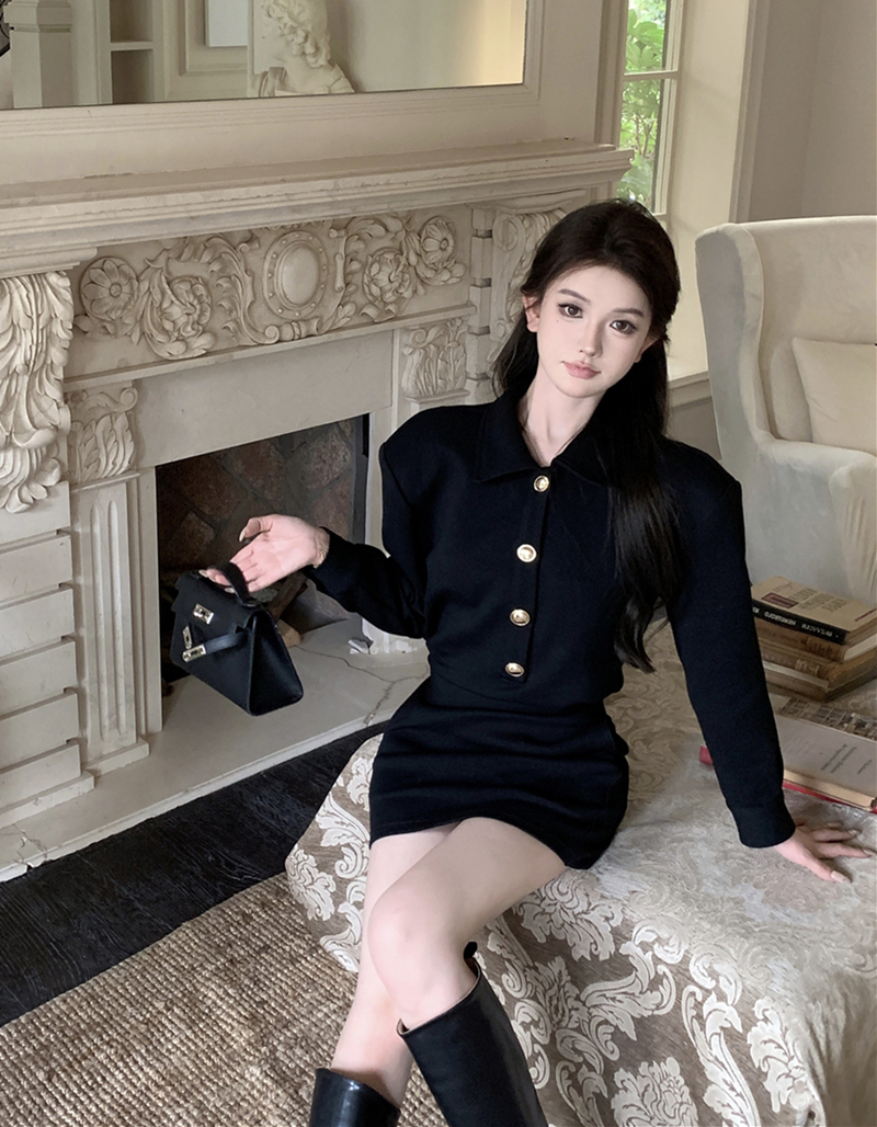 實拍秋冬復古性感版型超好襯衣包臀短裙打底連衣裙女