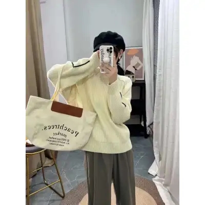 秋冬半高領2023年新款韓版寬鬆厚款套頭高級感打底針織衫軟糯毛衣