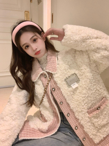 Xiaoxiangfeng Lamb Wool Warm Thickened Jacket Top Women's Autumn and Winter Niche Gentle Cotton Clothes Versatile Loose Cotton Clothes