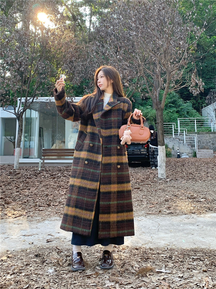實拍~秋冬新款羊毛混紡西裝領高級感毛呢外套女