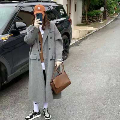 South Korea's Dongdaemun double-sided woolen coat women's mid-length new style loose knee-high woolen coat off-season