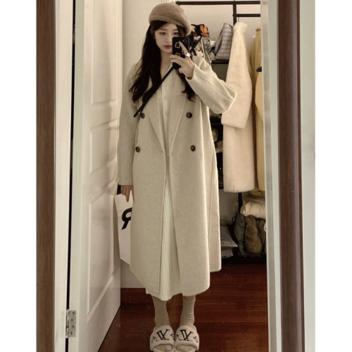 High-end woolen coat for women 2023 new autumn and winter Korean style small medium-length woolen coat thickened and trendy