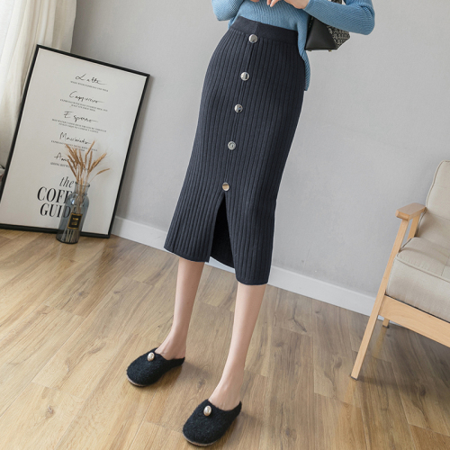 2023 New Hong Kong Style High Waist Knitted Skirt Women's Mid-Length Slit One-step Skirt Wool Hip Cover Skirt