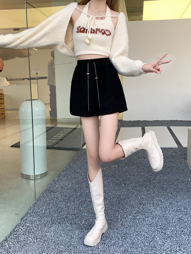 2023 new autumn and winter corduroy pants elastic high-waisted a-line shorts winter wide-leg pants for women to wear outside to look slim