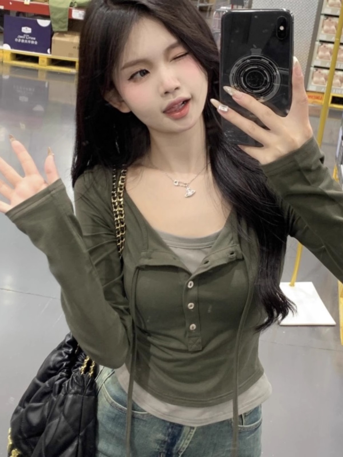 秋季新款韓版修身撞色純欲假兩件設計感內搭長袖T恤女百搭上衣潮