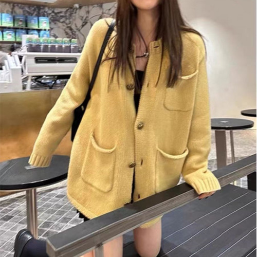Retro lazy style knitted cardigan jacket for women autumn and winter 2023 new design niche loose casual sweater