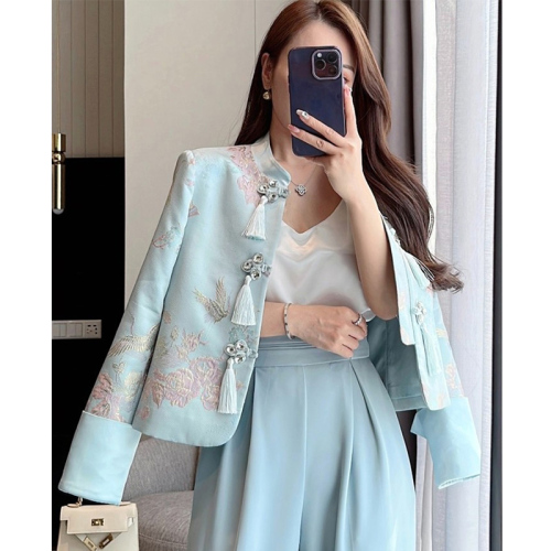 Quality Inspection Official Picture New Chinese Style National Style Jacket Women's Autumn New Style Exquisite Embroidery Design Stand Collar Suit Long Sleeve Top