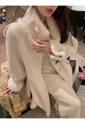 Qiu Rouyao fur one-piece long style loose slimming warm and high-end small woolen cotton coat for women