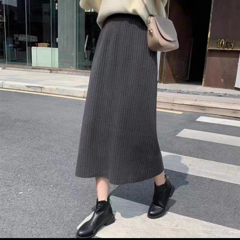 高腰加厚秋冬新款字半身裙女百搭ins鬆緊腰坑條顯瘦針織毛衣裙潮