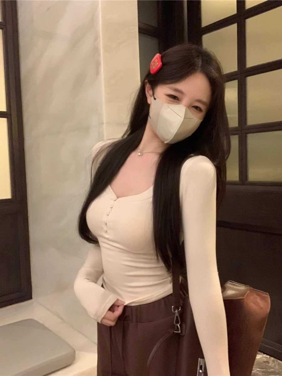 純欲風長袖T恤女秋季辣妹修身顯瘦打底衫短款百搭上衣