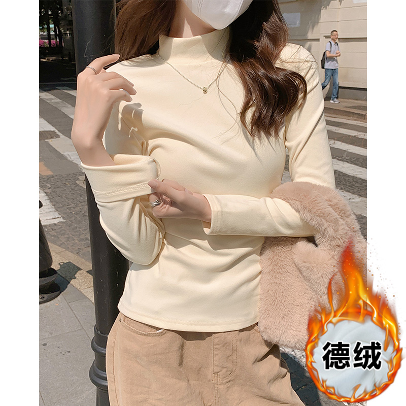 實拍德絨加厚半高領打底衫女秋冬季韓版內搭修身顯瘦基礎上衣