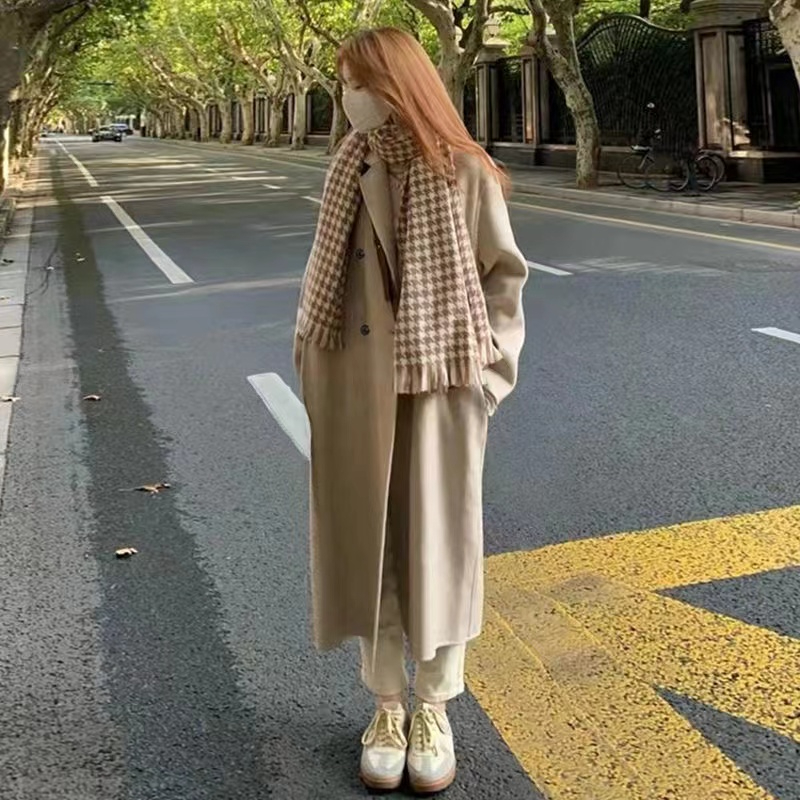 Double-sided fleece coat for women, mid-length thickened 2023 autumn and winter new style Hepburn style small woolen coat