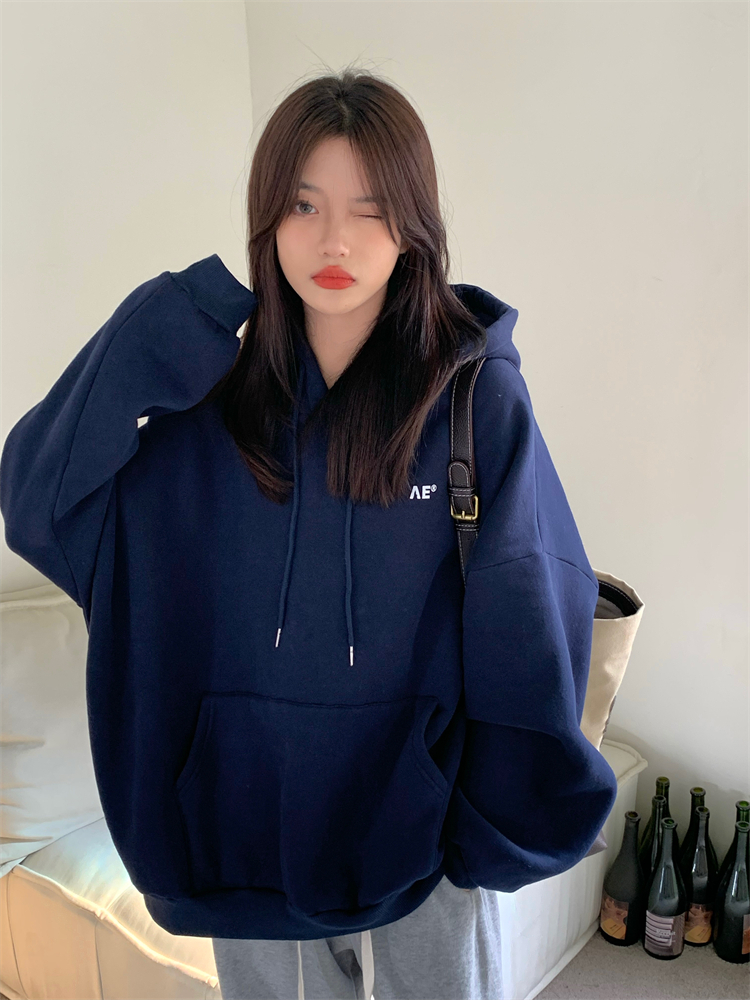 Velvet thickened hooded sweatshirt oversize couple wear autumn and winter loose bf lazy style women's casual jacket hoodie