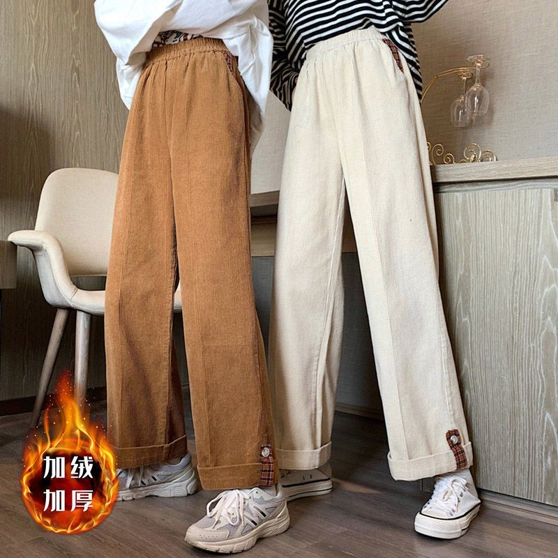 Velvet thickened trousers for women autumn and winter 2023 new Korean style student wide-leg pants corduroy loose casual pants