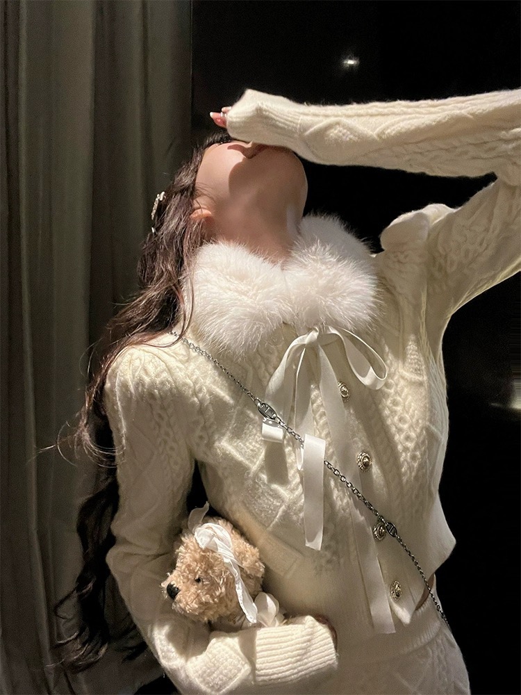Lazydidi 雪松奶酪 加厚麻花紋針織套裝毛衣包臀半身裙名媛兩件套