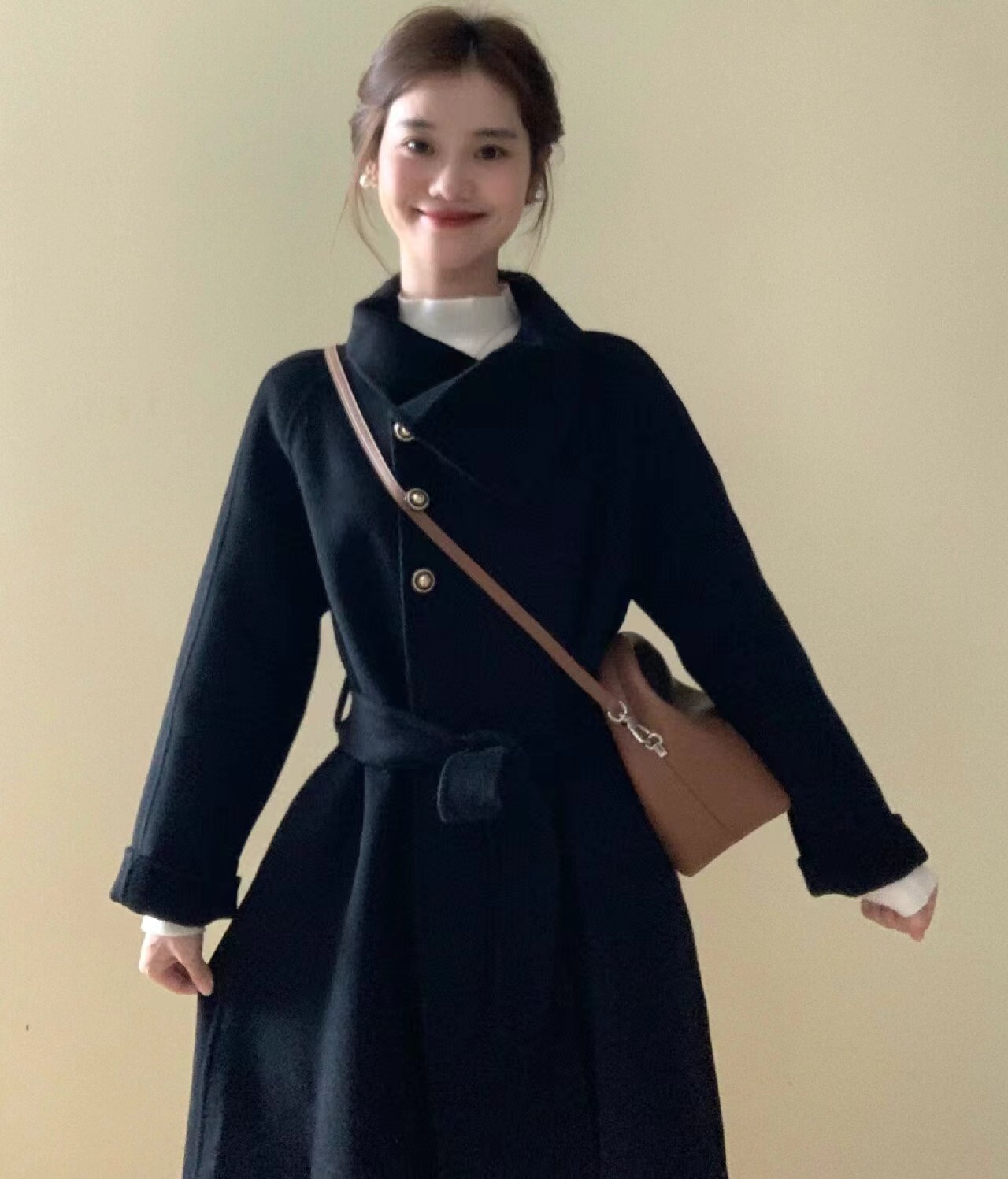 RoseGrowth小個子收藏級慕尼黑夜 羊絨澳毛黑色羊毛呢子大衣外套