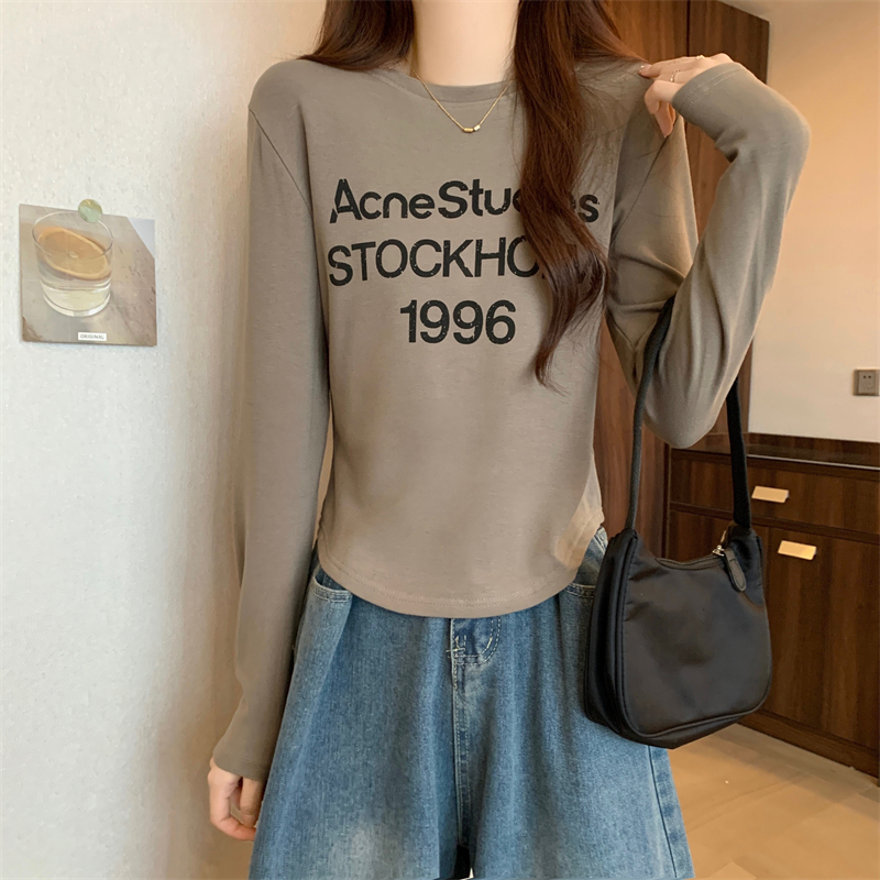Actual shot of the new version of Korean-style design printed fleece long-sleeved T-shirt