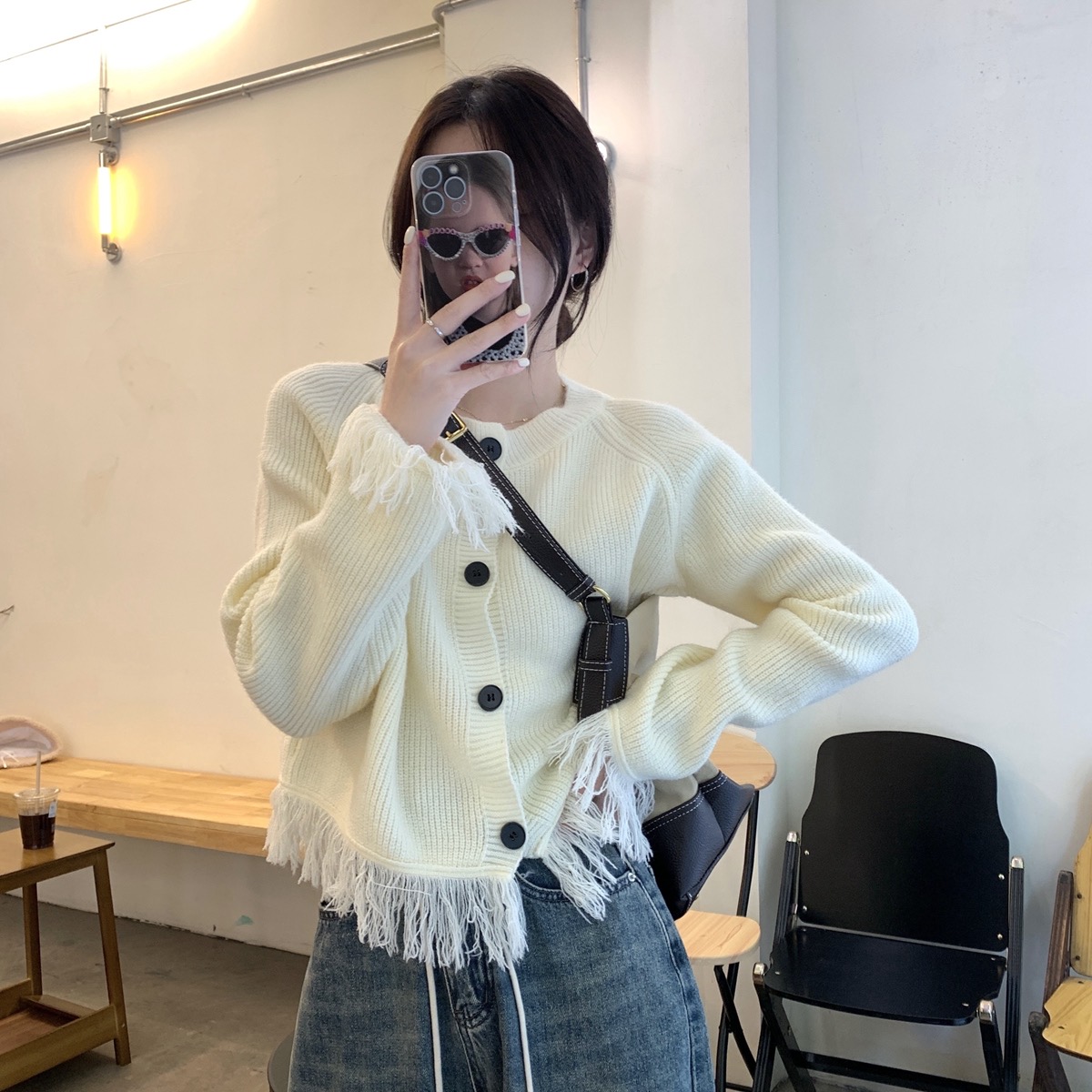 韓系秋季別致針織毛衣女慵懶設計感小眾流蘇茶里茶氣百搭長袖外套