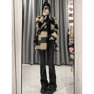 黑白格外套女小眾設計感保暖加厚外套