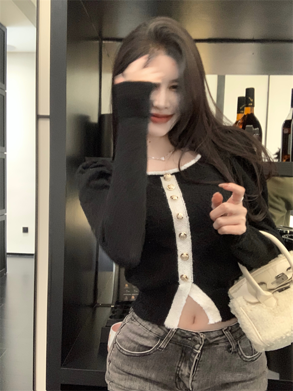 實拍白色小香風毛衣小個子設計感小眾高級感泡泡袖短款針織衫