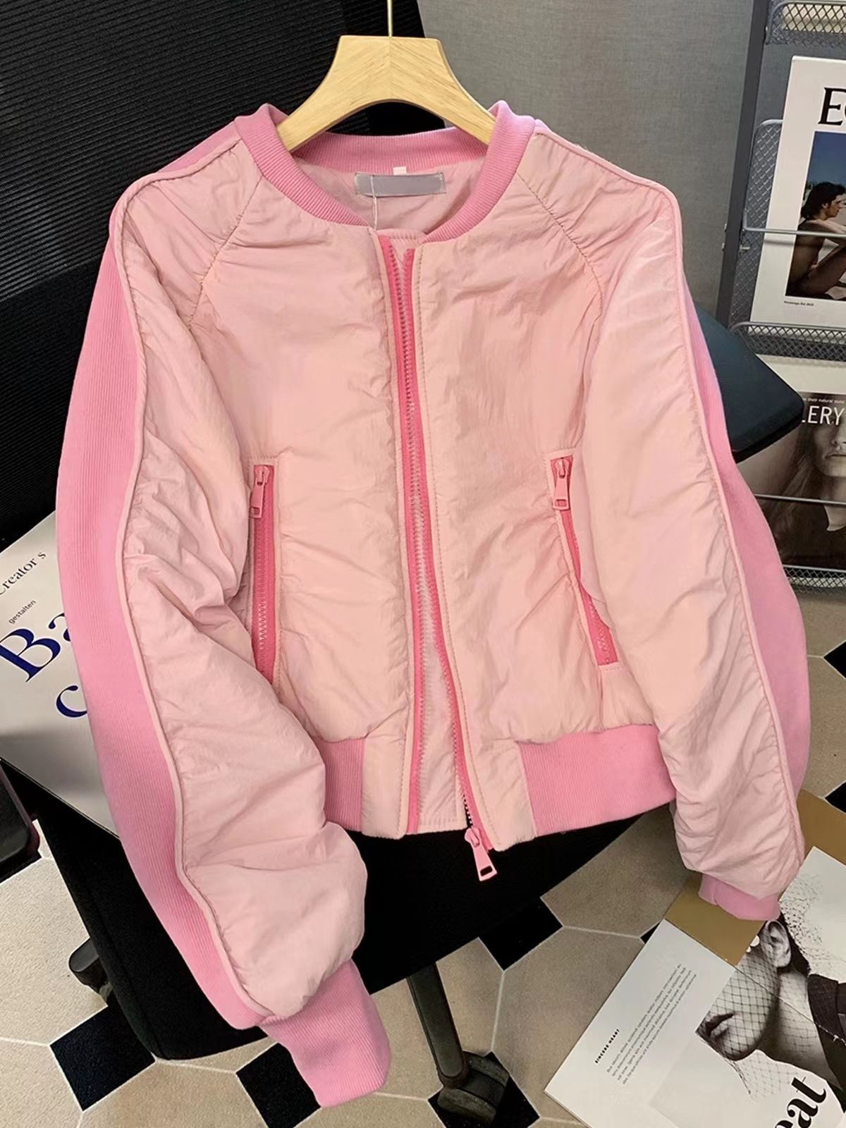 Pink down cotton coat for women 2023 new trendy autumn and winter coat thick cotton jacket baseball jacket oversize