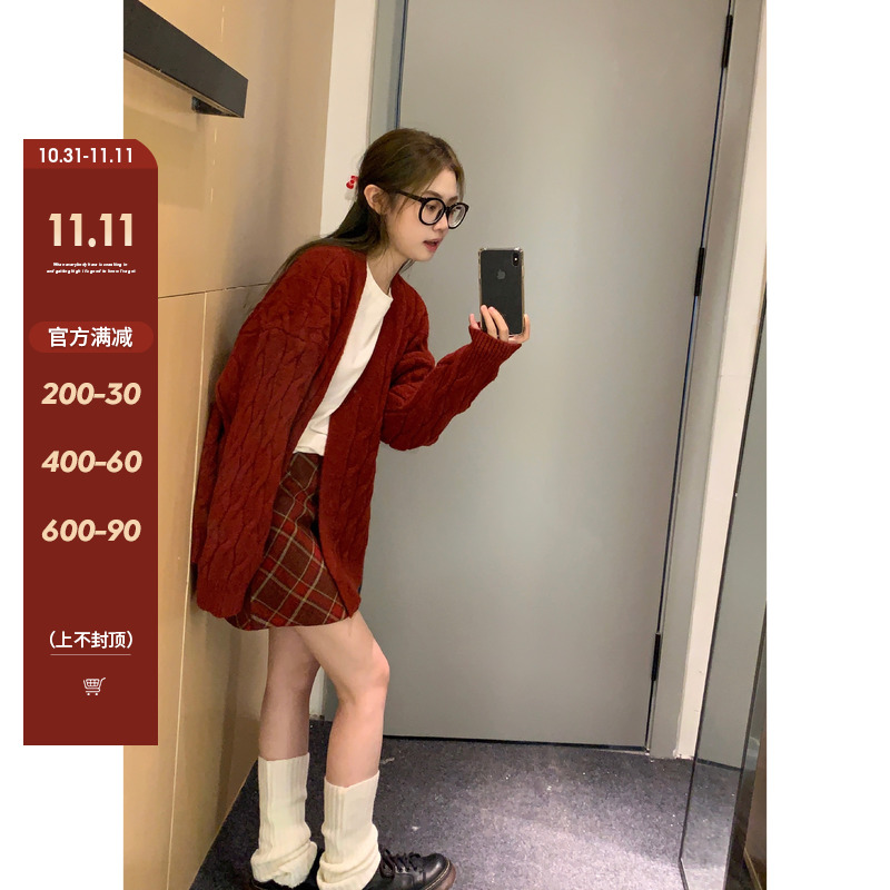FFAN 11 comfortable and thick retro twist knitted sweater cardigan Korean style preppy jacket