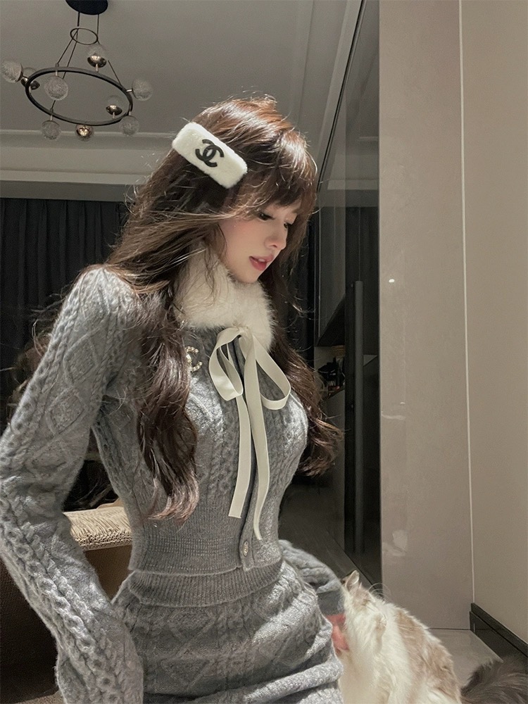 Lazydidi 雪松奶酪 加厚麻花紋針織套裝毛衣包臀半身裙名媛兩件套