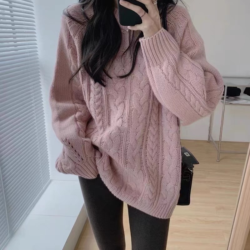 秋冬裝大碼女裝溫柔風奶fufu藍色針織毛衣加厚高級感超好看上衣