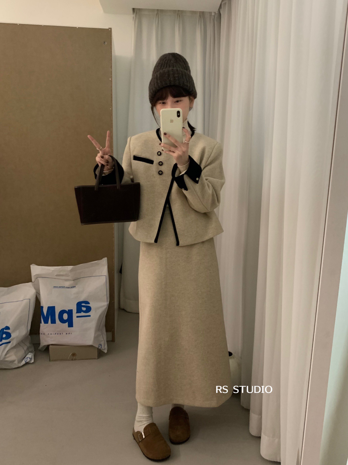 小香風羽絨套裝RS加厚韓劇穿搭時尚兩件套羊毛呢復古冬季套裝