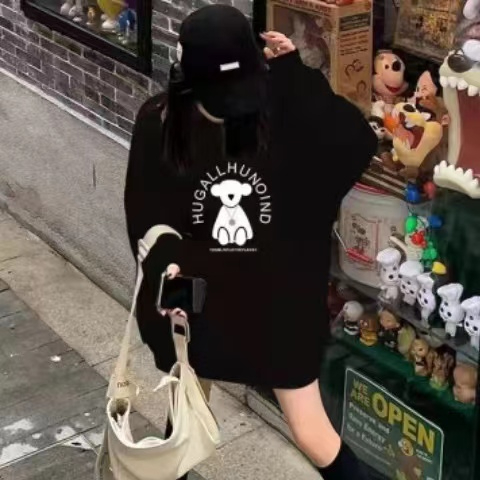 卡通印花上衣白色衛衣女人寬鬆韓版套頭圓領秋季新款歐洲站#2060