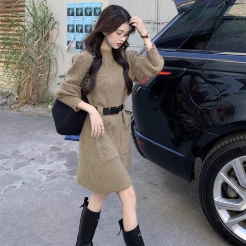 Tea break French gentle rich girl style knitted dress for women in spring, autumn and winter with coat mid-length sweater skirt