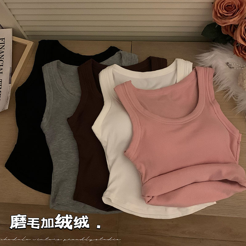 實拍 加絨加厚純色百搭吊帶內搭打底保暖背心秋冬女上衣