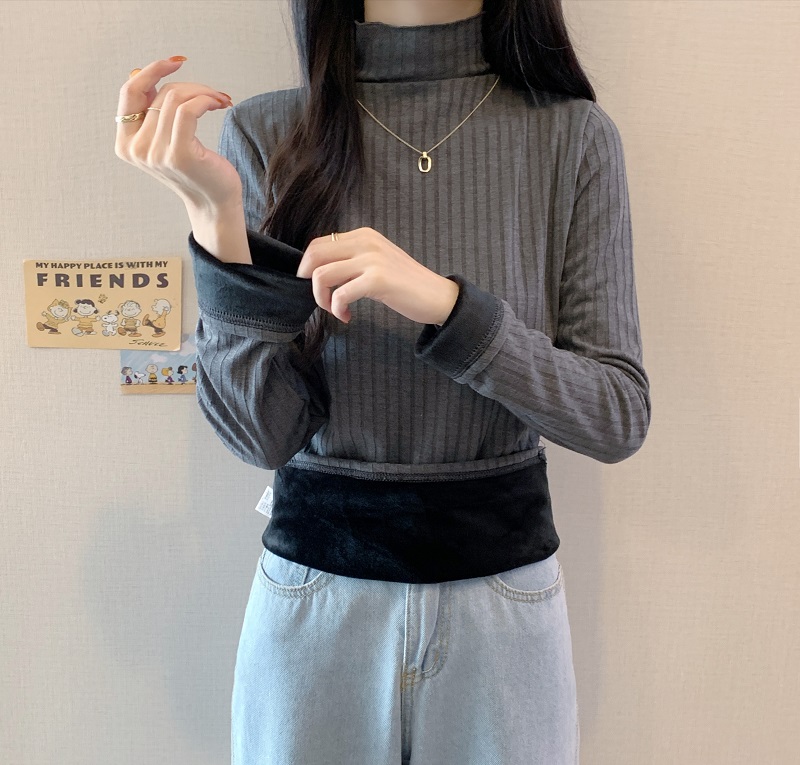 實拍~加絨高領修身長袖打底衫女秋冬洋氣加厚保暖百搭上衣