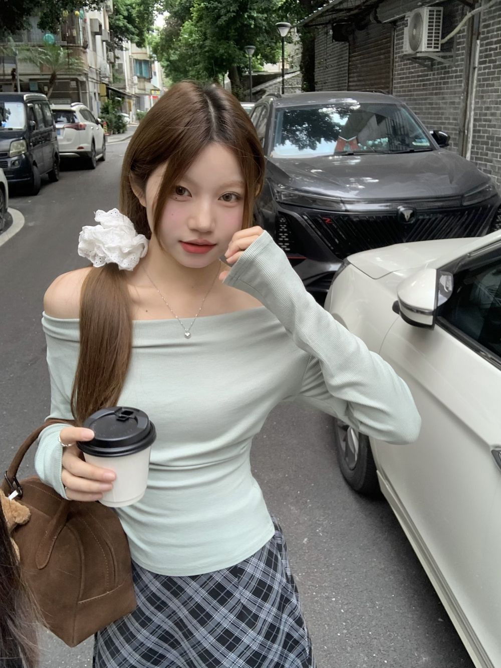 實拍三標齊純欲一字斜肩顯瘦長袖打底T恤衫女