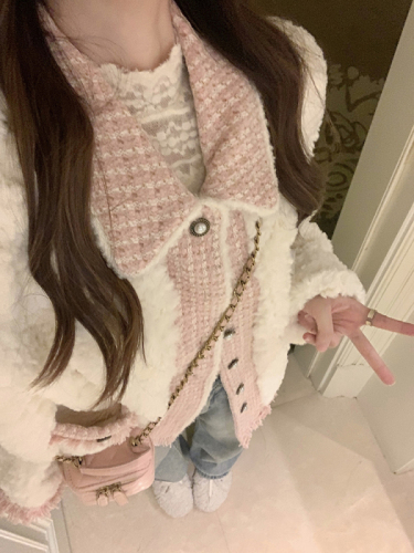 Xiaoxiangfeng Lamb Wool Warm Thickened Jacket Top Women's Autumn and Winter Niche Gentle Cotton Clothes Versatile Loose Cotton Clothes