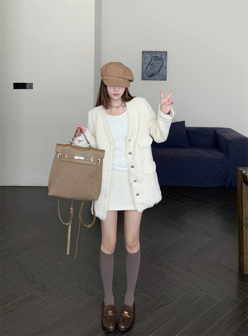 實拍~小香風氣質女神范高級感小個子炸街減齡外套短裙兩件套