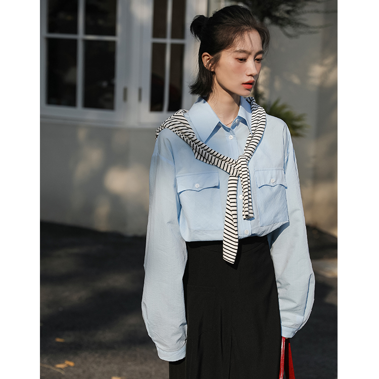 實拍2023新款秋季寬鬆別致上衣POLO領襯衫女設計感小眾打底上衣