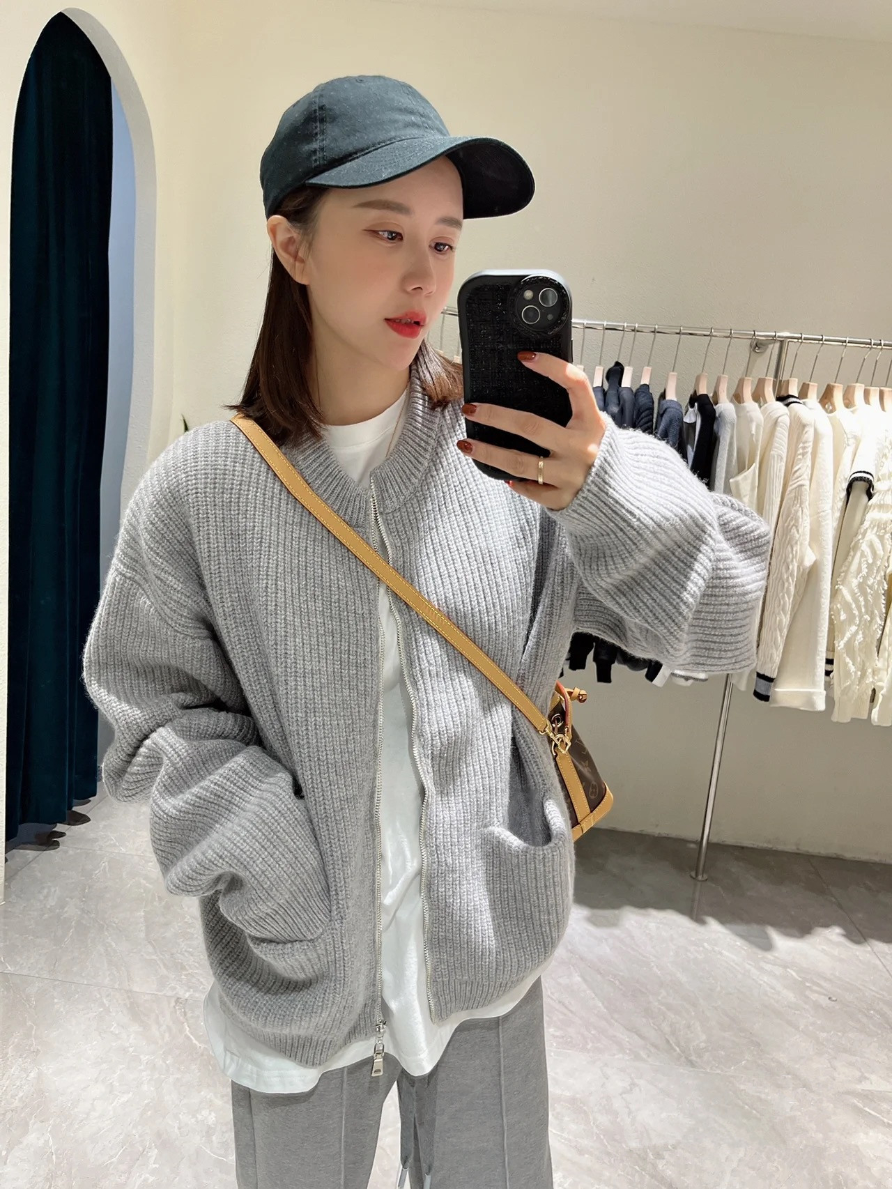 韓國秋冬季新款慵懶風高級感坑條圓領針織開衫復古毛衣拉鏈外套女