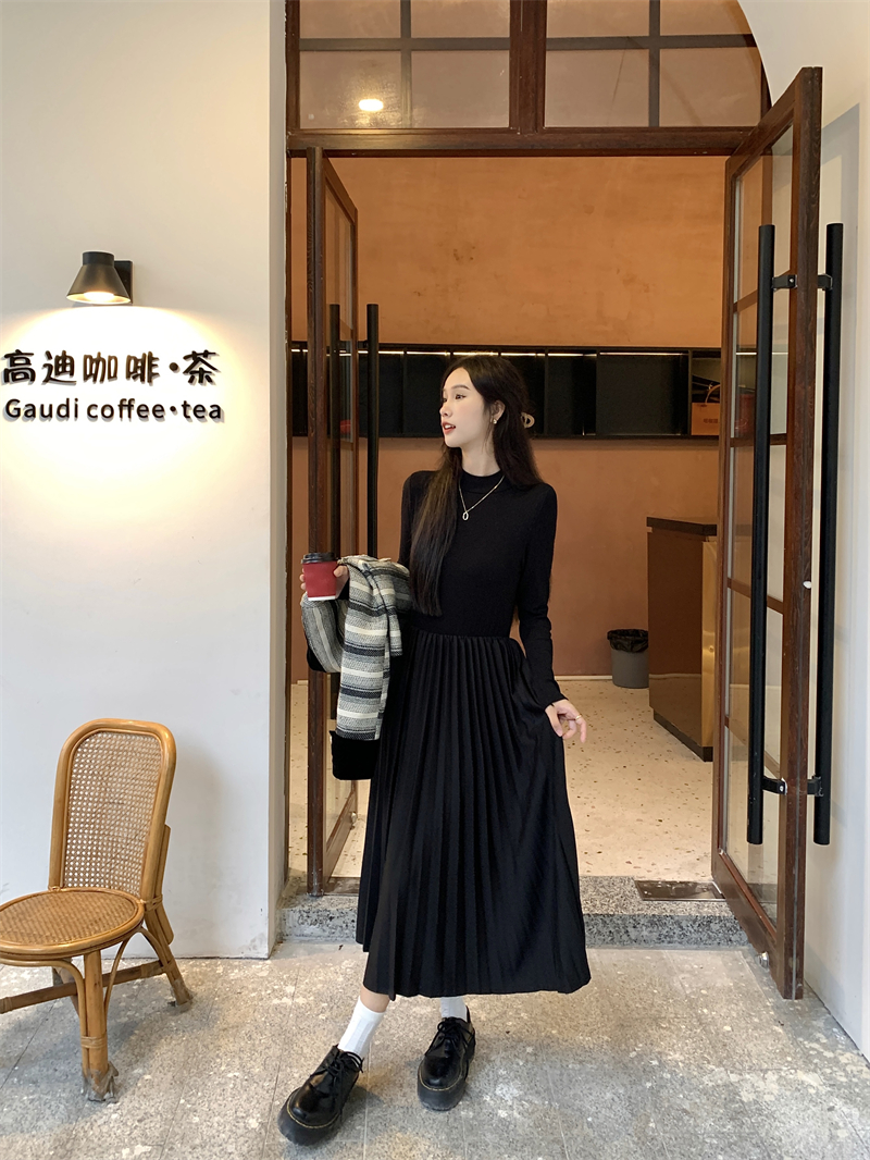 實拍~洋氣簡約小香風時尚短款條紋外套+百褶連衣裙套裝