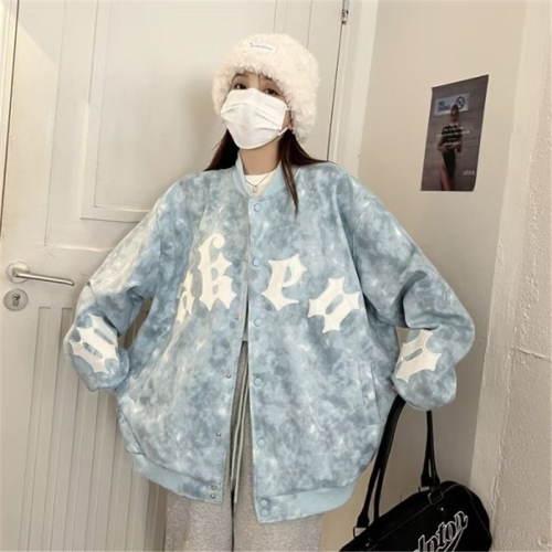  American Retro Embroidered Letter Jacket Trendy Brand Ins Street Loose Street Style Baseball Uniform for Women