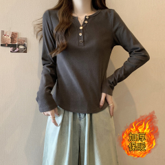 Photographed 2023 Autumn/Winter New Fat MM Versatile Half-Neck Trick Added Thick Warm Shoulder Base Shirt T-shirt