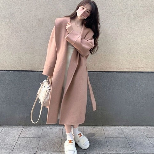 Woolen coat for women, college style Korean style  winter pink niche temperament woolen coat for small people