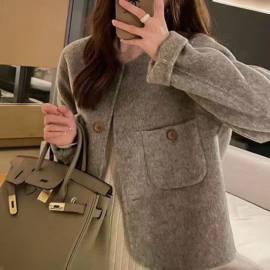 Autumn and winter new long-haired short double-sided wool coat for women with small design and small fragrance style woolen coat trendy