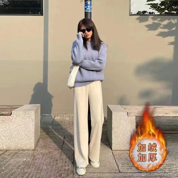 闊腿褲女秋冬2023新款加厚外穿高腰垂墜感顯瘦直筒長褲