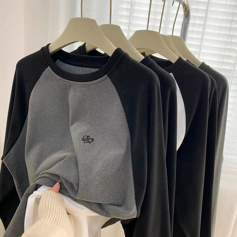 Official picture extra large size 300 pounds German velvet embroidery thickened warm long-sleeved T-shirt loose raglan sleeve top